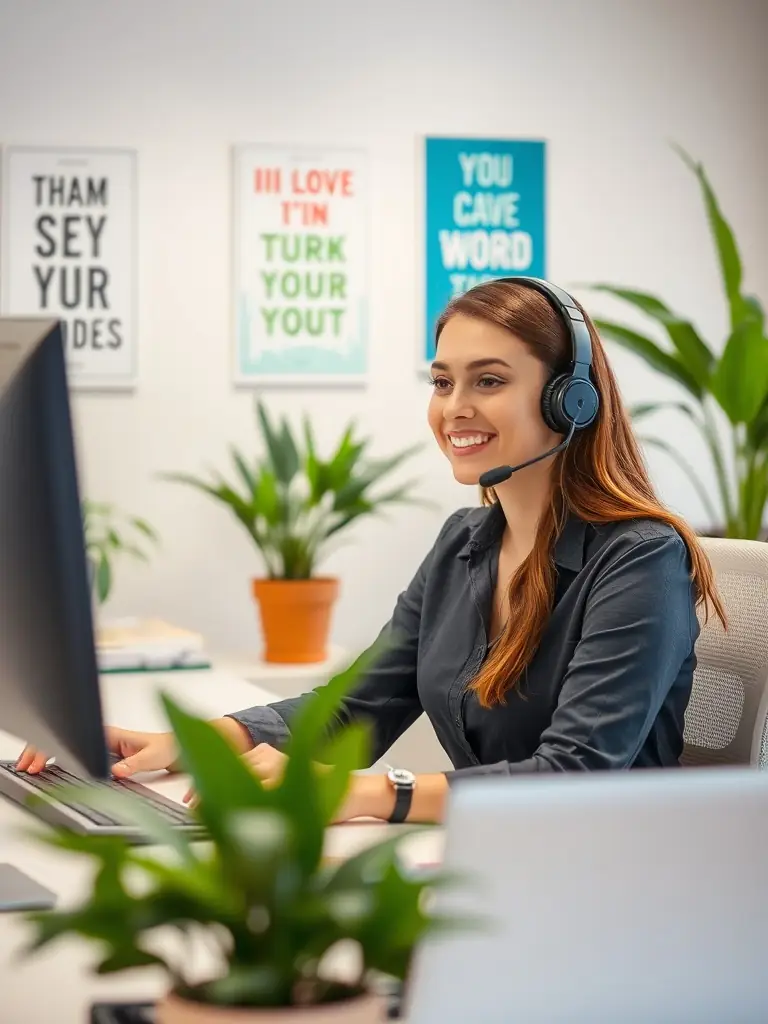 A customer support representative assisting a client via video call, highlighting DesignWave's commitment to excellent customer service.